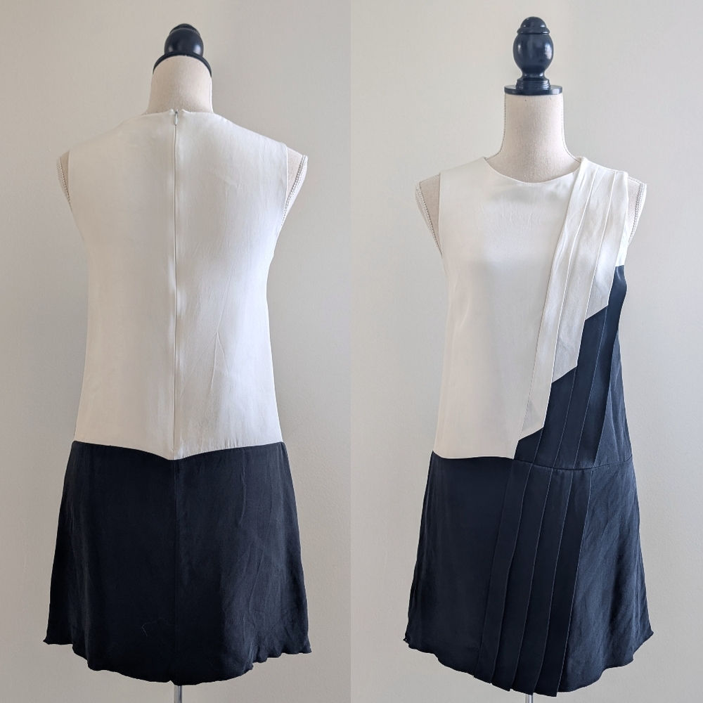 Judith & Charles Silk Black and White Pleated Sleeveless Dress Sz 2 - Picture 2 of 9